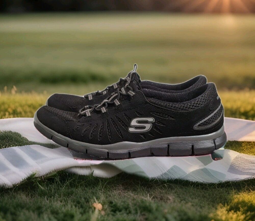SKECHERS FLEX GRATIS IN MOTION BLACK 22123 WOMEN'S SZ 7.5 LIGHTWEIGHT SNEAKERS